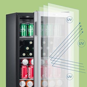 COMFEE' CRV115TAST Cooler, 115 Cans Beverage Refrigerator, Adjustable Thermostat, Glass Door With Stainless Steel Frame, Reversible Hinge Door And Legs For Home, Apartment