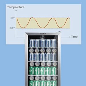 COMFEE' CRV115TAST Cooler, 115 Cans Beverage Refrigerator, Adjustable Thermostat, Glass Door With Stainless Steel Frame, Reversible Hinge Door And Legs For Home, Apartment