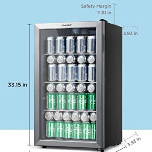 COMFEE' CRV115TAST Cooler, 115 Cans Beverage Refrigerator, Adjustable Thermostat, Glass Door With Stainless Steel Frame, Reversible Hinge Door And Legs For Home, Apartment