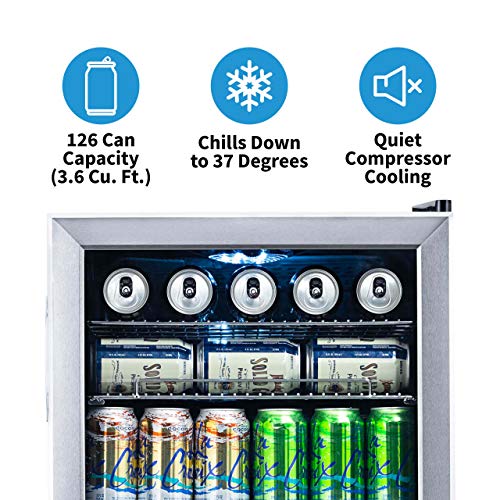 NewAir Beverage Refrigerator Cooler | 126 Cans Free Standing with Right Hinge Glass Door | Mini Fridge Beverage Organizer Perfect For Beer, Wine, Soda, And Cooler Drinks | AB-1200