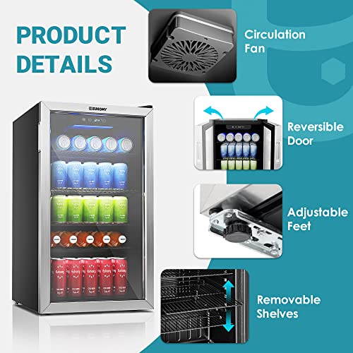 EUHOMY Beverage Refrigerator and Cooler, 110 Can Mini fridge with Glass Door, Small Refrigerator with Adjustable Shelves for Soda Beer or Wine, Perfect for Home/Bar/Office (Slive).