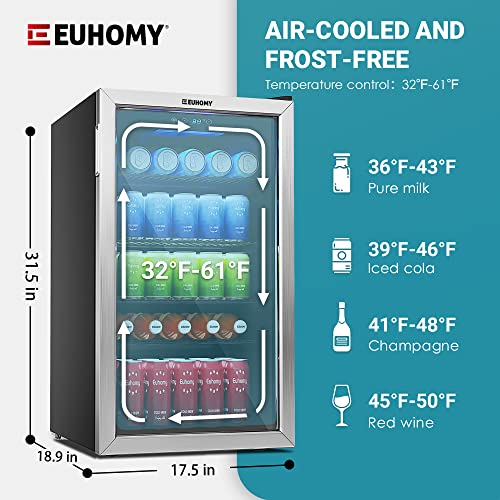 EUHOMY Beverage Refrigerator and Cooler, 110 Can Mini fridge with Glass Door, Small Refrigerator with Adjustable Shelves for Soda Beer or Wine, Perfect for Home/Bar/Office (Slive).