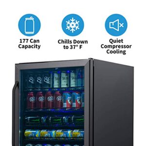 NewAir 24" Beverage Refrigerator Cooler - 177 Can Capacity Mini Fridge - Black Stainless Steal With Built In Cooler and Glass Door | Cool your Soda, Beer, and Beverages to 37F NBC177BS00