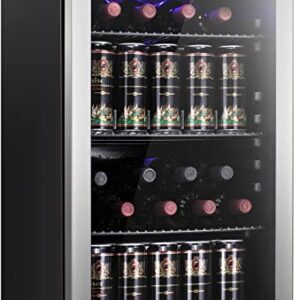 Antarctic Star 26 Bottle Wine Cooler/Cabinet Beverage Refrigerator Mini Wine Cellar Beer Soda Clear Glass Door Counter Top Bar Fridge Quiet Compressor Adjust Temp 130-Can Freestanding 3.2cu.ft Black