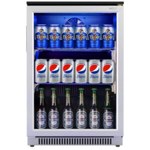 weili beverage refrigerator and cooler, 20 inches wide under counter fridge with stainless steel & glass door, auto defrost, freestanding or built in