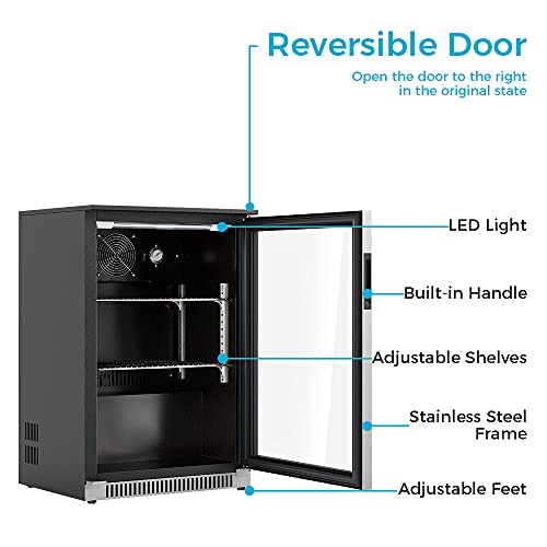 WEILI Beverage Refrigerator and Cooler, 20 Inches Wide Under Counter Fridge with Stainless Steel & Glass Door, Auto Defrost, Freestanding or Built in