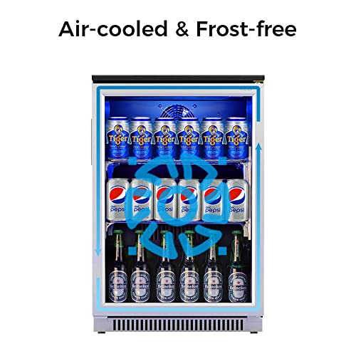 WEILI Beverage Refrigerator and Cooler, 20 Inches Wide Under Counter Fridge with Stainless Steel & Glass Door, Auto Defrost, Freestanding or Built in