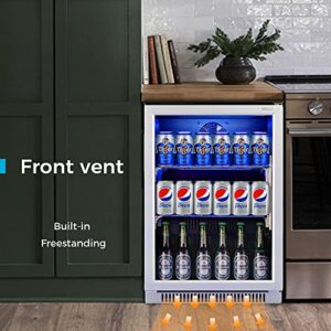 WEILI Beverage Refrigerator and Cooler, 20 Inches Wide Under Counter Fridge with Stainless Steel & Glass Door, Auto Defrost, Freestanding or Built in