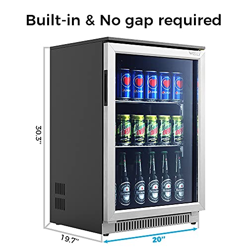WEILI Beverage Refrigerator and Cooler, 20 Inches Wide Under Counter Fridge with Stainless Steel & Glass Door, Auto Defrost, Freestanding or Built in