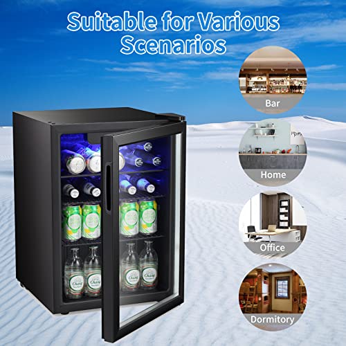 Antarctic Star Mini Fridge-100 Can Beverage Refrigerator Wine Cooler Clear Front Glass Door Small Drink Touch Screen for Soda Beer Bar Office Home 2.6 cu.ft