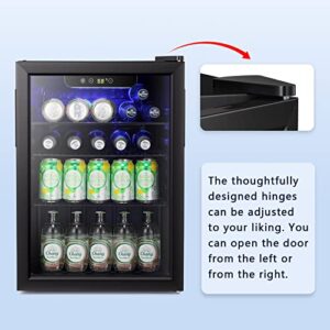 Antarctic Star Mini Fridge-100 Can Beverage Refrigerator Wine Cooler Clear Front Glass Door Small Drink Touch Screen for Soda Beer Bar Office Home 2.6 cu.ft