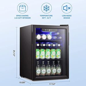 Antarctic Star Mini Fridge-100 Can Beverage Refrigerator Wine Cooler Clear Front Glass Door Small Drink Touch Screen for Soda Beer Bar Office Home 2.6 cu.ft