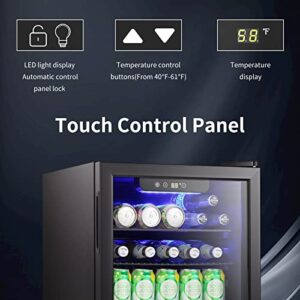 Antarctic Star Mini Fridge-100 Can Beverage Refrigerator Wine Cooler Clear Front Glass Door Small Drink Touch Screen for Soda Beer Bar Office Home 2.6 cu.ft