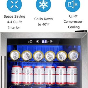 Antarctic Star Beverage Refrigerator Cooler - 145 Can Mini Fridge Glass Door for Soda Beer or Wine Small Drink Dispenser Clear Front for Home, Office or Bar, Silver,4.4cu.ft