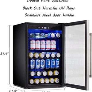 Antarctic Star Beverage Refrigerator Cooler - 145 Can Mini Fridge Glass Door for Soda Beer or Wine Small Drink Dispenser Clear Front for Home, Office or Bar, Silver,4.4cu.ft