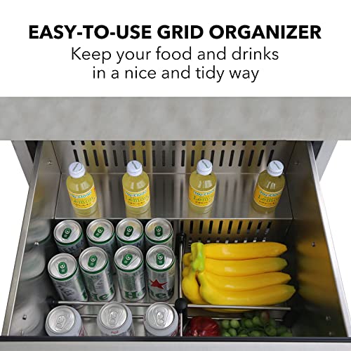 HCK 24 inch Weather Proof Design Indoor and Outdoor Undercounter Drawer Fridge, Built-in Beverage Refrigerator for Home and Commercial Use, Stainless Steel