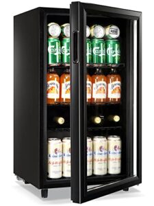 wanai beverage refrigerator cooler mini fridge glass door 125 cans beer fridge drinks organizer for soda wine small refrigerator with 7 thermostat 3 shelves led lights for home bar office