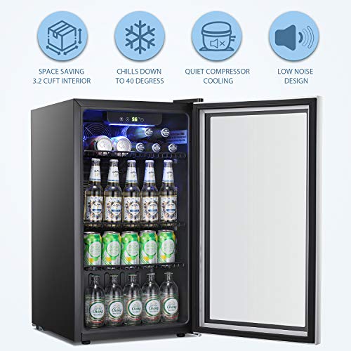Antarctic Star Beverage Refrigerator Cooler -120 Can Mini Fridge Glass Door for Soda Beer or Wine Constant Glass Door Small Drink Dispenser Clear Front Door for Home, Office Bar 3.2cu.ft