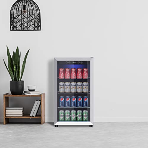 Honeywell Beverage Refrigerator and Cooler, 115 Can Mini Fridge with Glass Door for Soda Beer or Wine for Office or Bar with Adjustable Removable Shelving