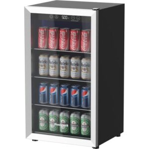 Honeywell Beverage Refrigerator and Cooler, 115 Can Mini Fridge with Glass Door for Soda Beer or Wine for Office or Bar with Adjustable Removable Shelving