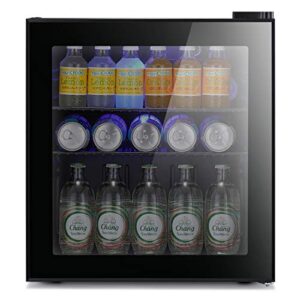 antarctic star mini fridge cooler – 70 can beverage refrigerator black glass door for beer soda or wine –small drink dispenser machine clear front removable for home, office or bar, 1.6cu.ft.