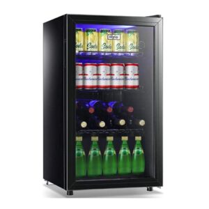 wanai beverage refrigerators 120-can small mini fridge for home, office or bar with glass door and adjustable removable shelves，perfect for soda beer or wine, stainless steel, 3.5 cu.ft.