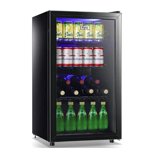 WANAI Beverage Refrigerators 120-Can Small Mini Fridge for Home, Office or Bar with Glass Door and Adjustable Removable Shelves，Perfect for Soda Beer or Wine, Stainless Steel, 3.5 Cu.Ft.