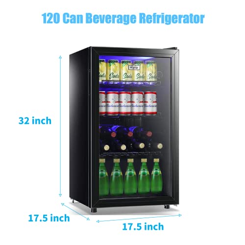 WANAI Beverage Refrigerators 120-Can Small Mini Fridge for Home, Office or Bar with Glass Door and Adjustable Removable Shelves，Perfect for Soda Beer or Wine, Stainless Steel, 3.5 Cu.Ft.