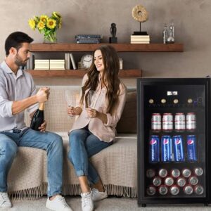 WANAI Beverage Refrigerators 120-Can Small Mini Fridge for Home, Office or Bar with Glass Door and Adjustable Removable Shelves，Perfect for Soda Beer or Wine, Stainless Steel, 3.5 Cu.Ft.