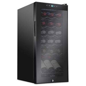 ivation 18 bottle compressor wine cooler refrigerator w/lock | large freestanding wine cellar for red, white, champagne or sparkling wine | 41f-64f digital temperature control fridge glass door black