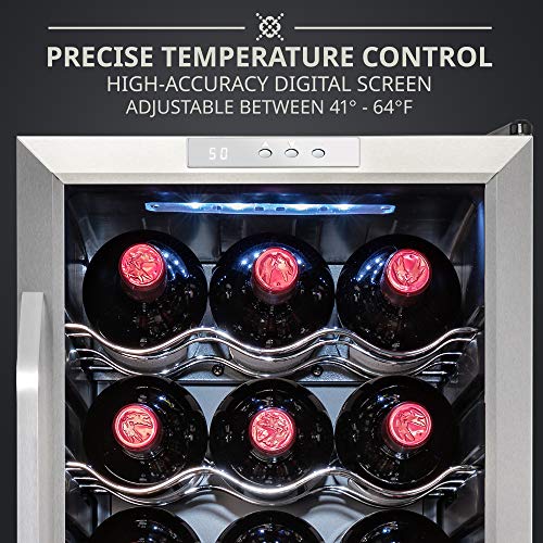 Ivation 18 Bottle Compressor Wine Cooler Refrigerator w/Lock | Large Freestanding Wine Cellar For Red, White, Champagne or Sparkling Wine | 41f-64f Digital Temperature Control Fridge Stainless Steel