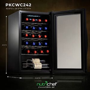 NutriChef 24 Bottle Compressor Wine Cooler Refrigerator Cooling System | Large Freestanding Wine Cellar Fridge For Red And White Champagne or Sparkling, Black Glass Door
