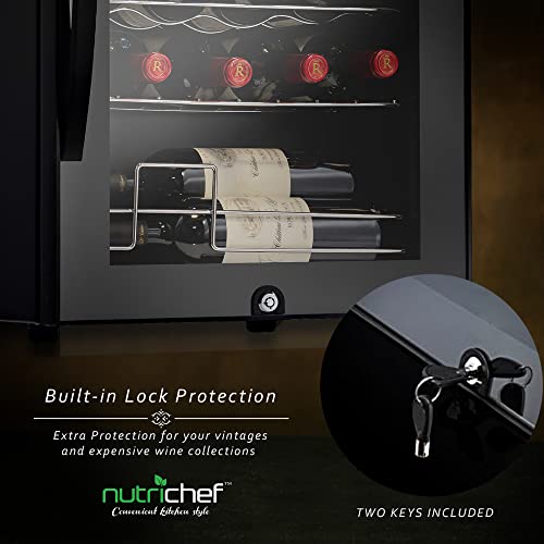 NutriChef 24 Bottle Compressor Wine Cooler Refrigerator Cooling System | Large Freestanding Wine Cellar Fridge For Red And White Champagne or Sparkling, Black Glass Door