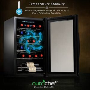 NutriChef 24 Bottle Compressor Wine Cooler Refrigerator Cooling System | Large Freestanding Wine Cellar Fridge For Red And White Champagne or Sparkling, Black Glass Door