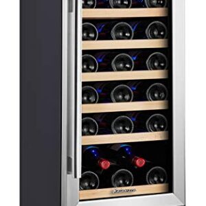 Kalamera Mini Fridge 15" Wine Cooler Refrigerator - 30 Bottle Wine Fridge with Stainless Steel Refrigerator& Double-Layer Tempered Glass Door and Temperature Memory Function Built-in or Freestanding