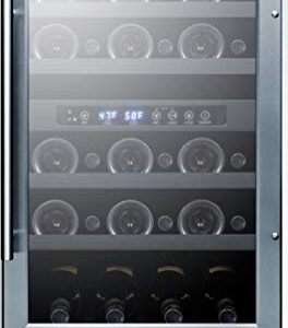 Summit SWC182ZCSS 18"" Dual Zone Built-In Wine Cellar with 28 Bottle Capacity Factory Installed Lock Digital Thermostat Reversible Door in Stainless Steel