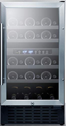 Summit SWC182ZCSS 18"" Dual Zone Built-In Wine Cellar with 28 Bottle Capacity Factory Installed Lock Digital Thermostat Reversible Door in Stainless Steel