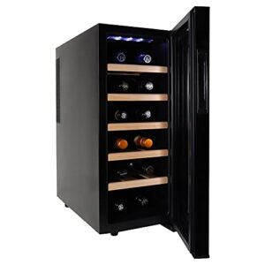 koolatron deluxe 12 bottle wine cooler with beech wood racks, black, thermoelectric wine fridge, 1 cu. ft. freestanding wine refrigerator, red, white and sparkling wine storage for kitchen or home bar