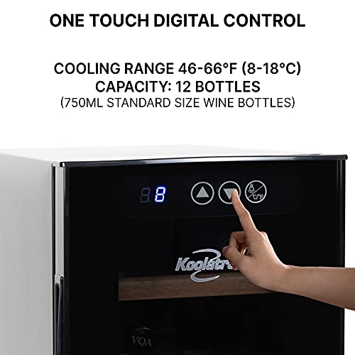 Koolatron Deluxe 12 Bottle Wine Cooler with Beech Wood Racks, Black, Thermoelectric Wine Fridge, 1 cu. ft. Freestanding Wine Refrigerator, Red, White and Sparkling Wine Storage for Kitchen or Home Bar