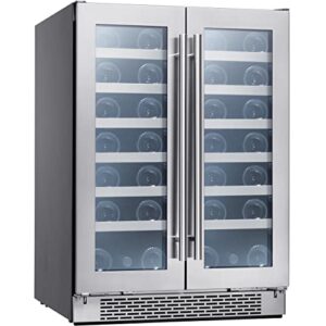Zephyr Presrv 24" Wine Fridge Dual Zone Under Counter - Countertop Mini Wine Cooler Cellars Small Cabinet Wine Refrigerator Home Bar Chiller Freestanding with Two French Glass Door, 21 Bottles 750ml