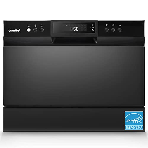 COMFEE’ Countertop Dishwasher, Energy Star Portable Dishwasher, 6 Place Settings, Mini Dishwasher with 8 Washing Programs, Speed, Baby-Care, ECO& Glass, Dish Washer for Dorm, RV& Apartment, Black