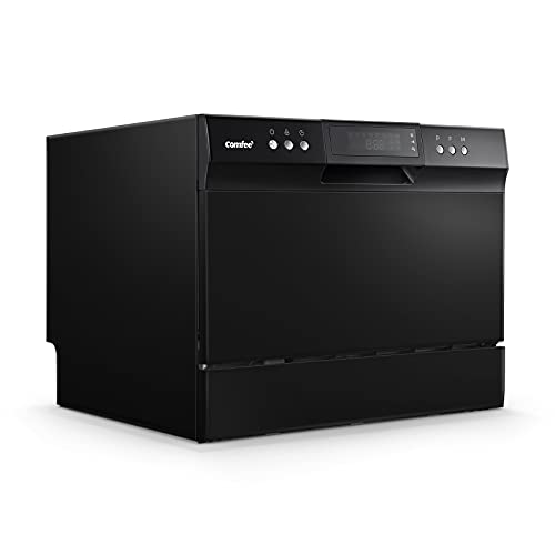 COMFEE’ Countertop Dishwasher, Energy Star Portable Dishwasher, 6 Place Settings, Mini Dishwasher with 8 Washing Programs, Speed, Baby-Care, ECO& Glass, Dish Washer for Dorm, RV& Apartment, Black