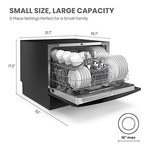 COMFEE’ Countertop Dishwasher, Energy Star Portable Dishwasher, 6 Place Settings, Mini Dishwasher with 8 Washing Programs, Speed, Baby-Care, ECO& Glass, Dish Washer for Dorm, RV& Apartment, Black