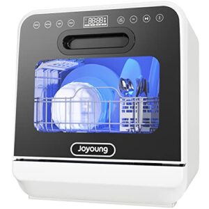 joyoung portable countertop dishwasher, 5l built-in water tank, 5 washing programs with air-dry function, 360° dual spray arms, compact size and large capacity for a family of 6