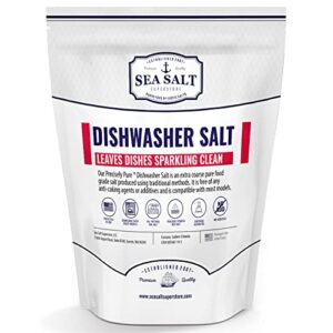 dishwasher salt – all-natural water softener salt for a clean finish – compatible with bosch, miele, thermador, whirlpool dishwashers and more – food-grade coarse sea salt (5 lb bag) – sea salt superstore