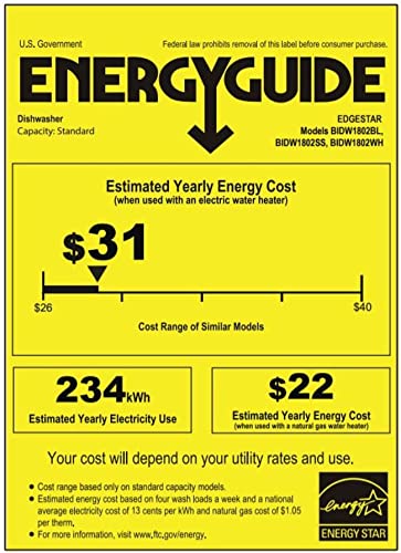 EdgeStar BIDW1802SS 18 Inch Wide 8 Place Setting Energy Star Rated Built-In Dishwasher