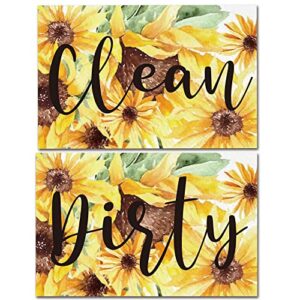 Funny Sunflower Pattern Clean Dirty Reversible Dishwasher Magnet, Double Sided Strong Kitchen Flip Indicator, Rustic Farmhouse Kitchen Refrigerator Dishwasher Decor