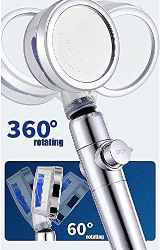 Tiktok shower head, Hydro jet vortex shower head filter turbo spa handheld 360° power propeller fan cleaner for high pressure hydrojet water (Cool blue)