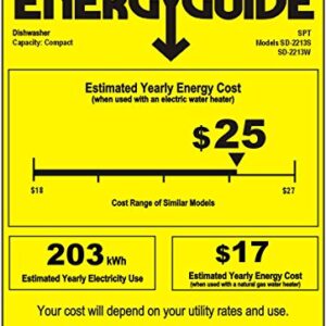 SPT SD-2213W ENERGY STAR Compact Countertop Dishwasher - Portable Dishwasher with Stainless Steel Interior and 6 Place Settings Rack Silverware Basket for Apartment Office And Home Kitchen, White