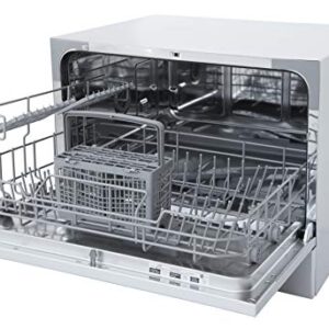 SPT SD-2213W ENERGY STAR Compact Countertop Dishwasher - Portable Dishwasher with Stainless Steel Interior and 6 Place Settings Rack Silverware Basket for Apartment Office And Home Kitchen, White
